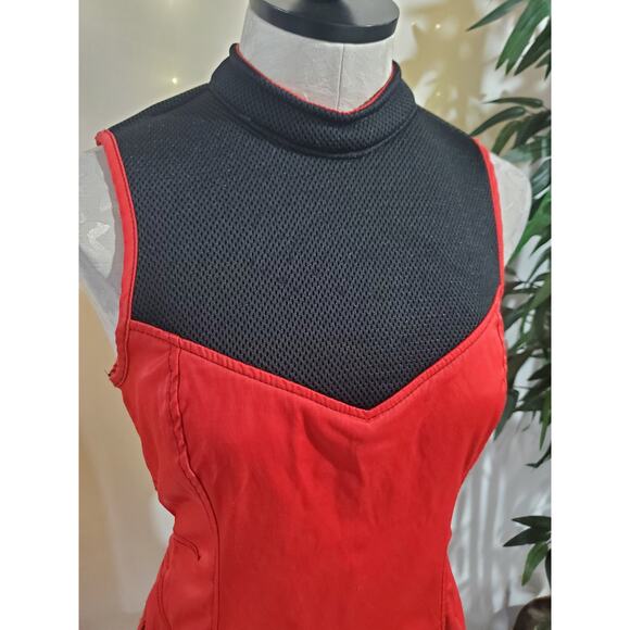 Vtg Lip Service Mesh Panel Fit & Flare Colorblock Dress Sz L Red Black Goth Rare - Picture 5 of 10